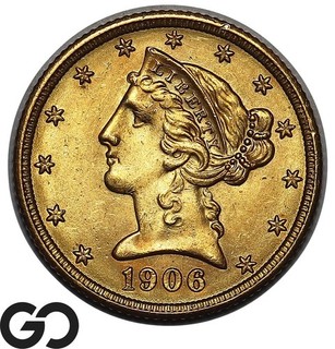1906 D Gold Half Eagle $5 Gold Liberty Beautiful Sharp Gem BU