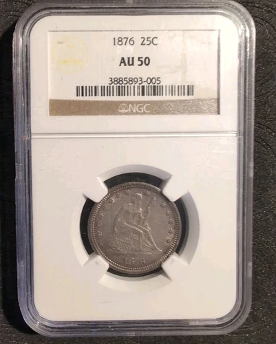 1876 Liberty Seated Silver Quarter CERTIFIED NGC AU 50