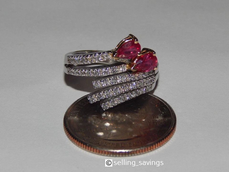 14K WHITE GOLD EFFY DIAMOND & RUBY 7/10 INCH WIDE FACE BYPASS RING SIZE 6.5 - Image 2 of 4
