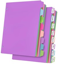 2 Set 3 Ring Binder Dividers, 16Pcs, 8 Color Tabs, Page Protectors, Purple