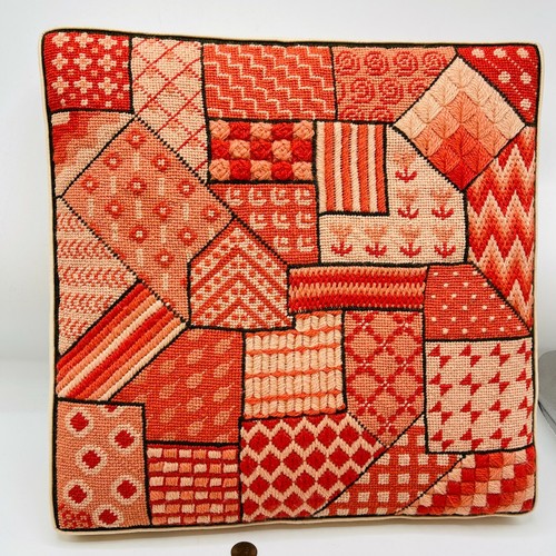 Almohada de punta de aguja geométrica vintage con respaldo cuadrado de algodón 10,5" rosas negras - Imagen 7 de 9