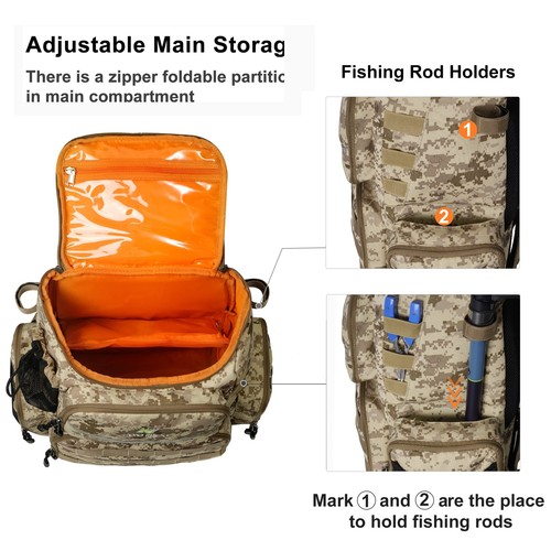 Fishing Tackle Backpack with Rod Holders, 4 Tackle Boxes, 40L Large Storage W... - Picture 5 of 7