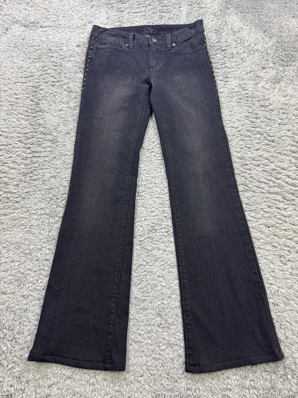 Cache Jeans Women 0 Black Mid Rise Flare Boot Cut Grudge Studded Y2K Denim Pants