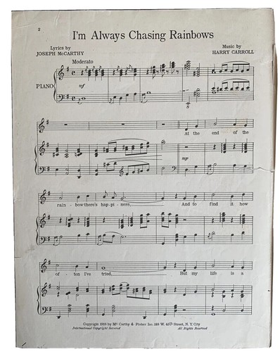 I'm Always Chasing Rainbows Spartiti Pianoforte Antico 1918 Art Deco - Foto 2 di 3