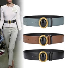 Real Leather Waist Belt Fashion Stone Buckle Women Dresses Coats Belt Reversible