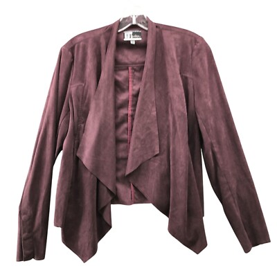Kut From The Kloth Faux Suede Jacket Womens M Open Front Wine Burgundy  Waterfall
