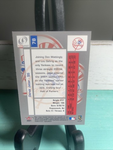 Fleer Legacy Derek Jeter 2001 #78 New York Yankees Salón de la fama - Imagen 5 de 8
