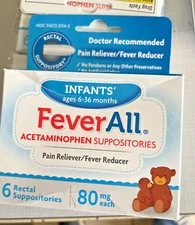 Lot of 4 boxes Fever All infants acetaminophen suppositories 80 mg each 6 ct  26