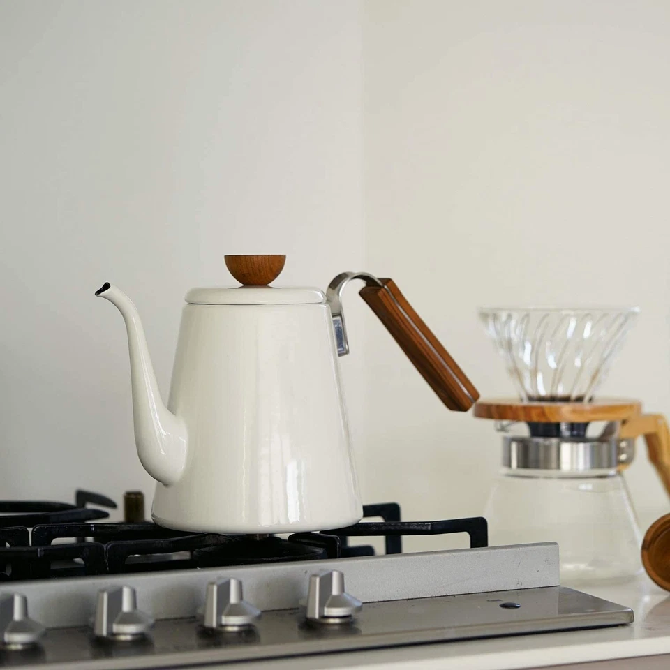 ¡Tetera Hario Bona! Hervidor de agua de café diseño de vidrio prensa francesa esmalte Foto 3 de 4