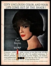 1962 COTY Lipstick Cosmetics Makeup AD Sixties model Bouffant Flip Hair Style