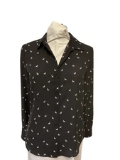 Nwt Banana Republic Classic Fit Black Button-Up Shirt With White Llama Print Siz