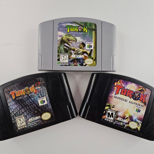 Turok 1 2 & Rage Wars N64 Games Authentic Nintendo Dinosaur Hunter/Seeds of Evil - Picture 1 of 20
