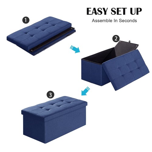 OTTOMAN STORAGE BOX FOLDING STORAGE OTTOMAN POUFFE BENCH SEAT TOY BOX 76cm - Picture 10 of 14