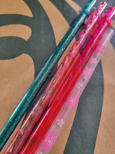 Reusable Venti 10.25-11" Neon Pink Turquoise Glitter Starbucks Tumbler Straw SET - Picture 2 of 3