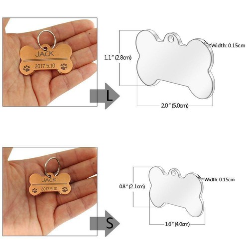 Personalized Dog Tags Engraved Cat Puppy Pet ID Name Collar Tag Bone/Paw Glitter - Picture 3 of 23