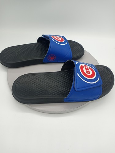 Chicago Cubs Youth Sz XL(4/5) Adjustable Foam Slides Black Soles Blue/Red/White - Picture 2 of 5