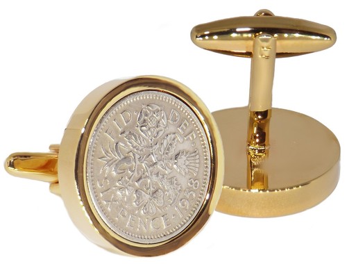 1958 Sixpence Set in 9ct Gold Plate Mens 64 Years Birthday Gift CUFFLINKS DIRECT - Picture 4 of 7