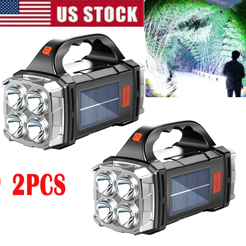 2x Solar Rechargeable LED Tent Flashlight Power Camping Tent Light Handheld Lamp