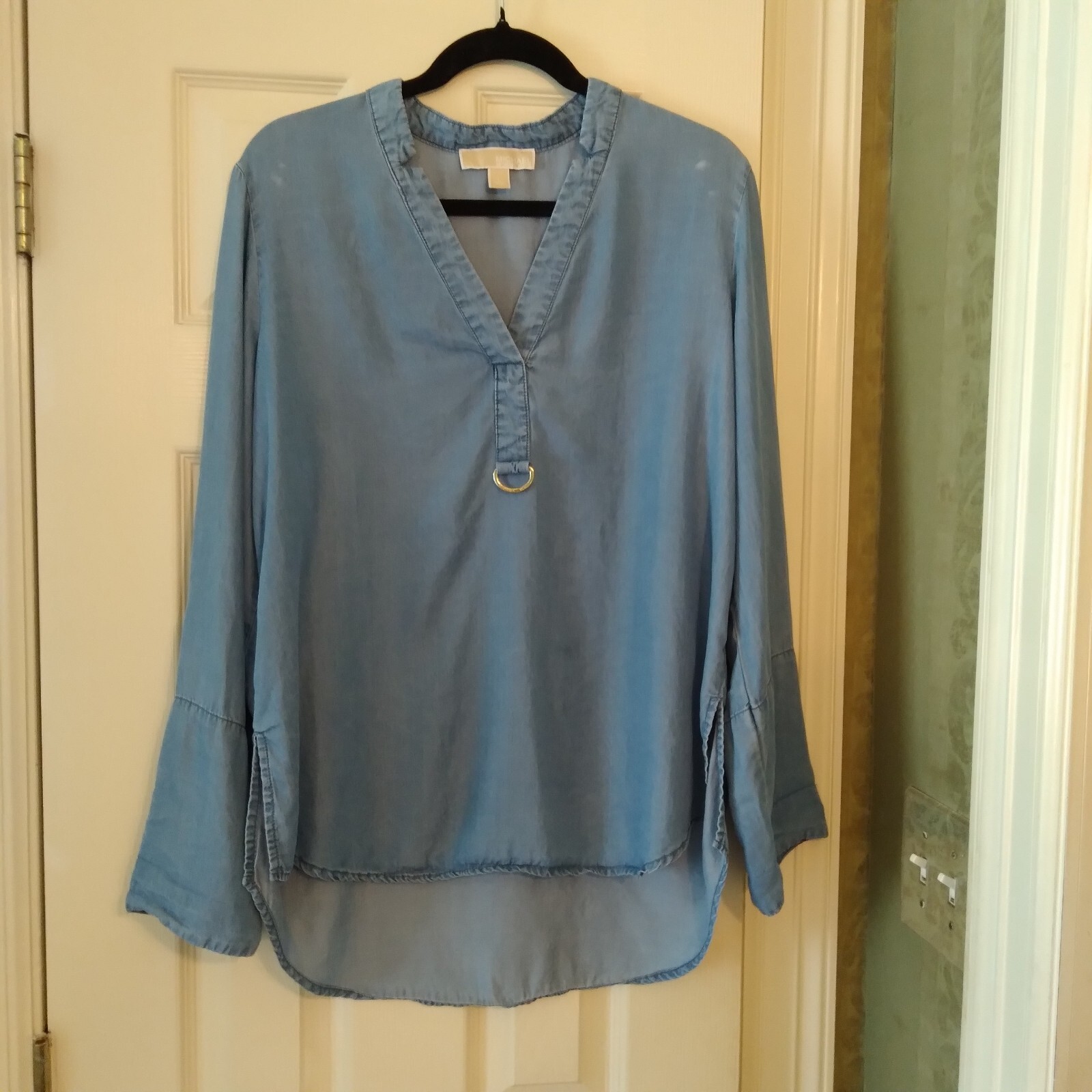Michael Kors Blue Blouse 3/4 Button Sleeve Women's Large thumbnail 8