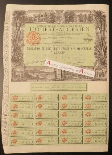 ● Chemins de fer ouest algérien rare obligation 3% Algérie Algéria 1942 (action) - Picture 4 of 4