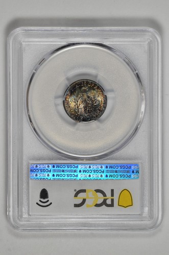 1946 S 10C Silver Roosevelt Dime PCGS MS 66 FB with Monster Blue Toning - Picture 3 of 4
