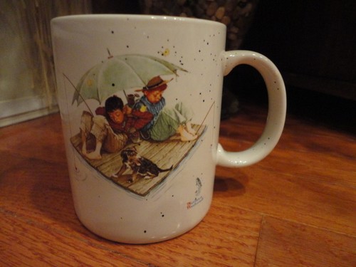 Norman Rockwell Cup Mug Fishermans Paradise Boys dog 1987 Vintage - Picture 1 of 7