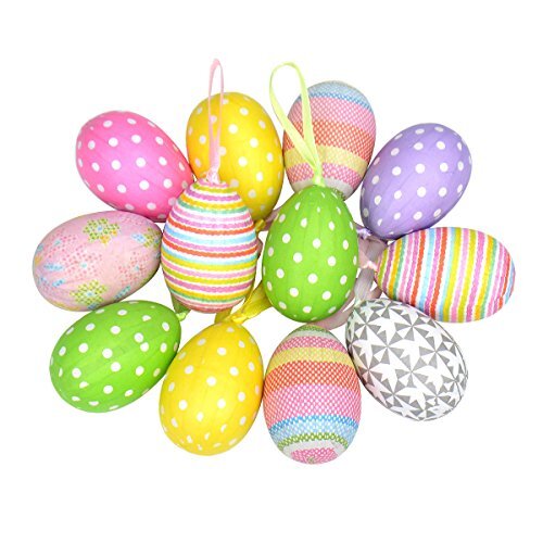 12pcs New Colorful Paper Mache Egg Hanging Ornaments Easter Christmas - Picture 1 of 2