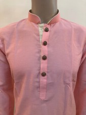 Mens Kurta Pajama Set - Bright Peach Raw Silk Men's Kurta Pajama Pants w Pants