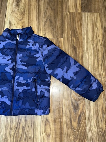 Polo Ralph Lauren Puffer Jacket Youth 4 4T Blue Camo Boys Kids Coat Full Zip - Picture 3 of 9