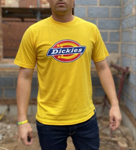 Dickies Yellow TShirt Men's Size Small Tee Shirt Retro Spellout Logo Round Neck - 第 1/4 張圖片