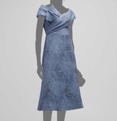 $895 Rickie Freeman Women Blue Off-Shoulder Jacquard Gown Dress Size 12