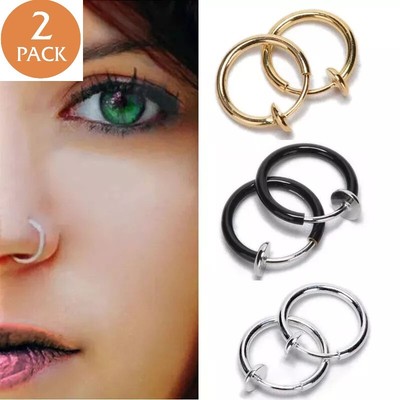 2pc Spring Action Non-Piercing Septum Hoop - Titanium IP Surgical Steel Ear/Nose Ring