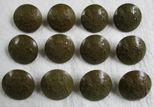 12x WW2 British Army:"GENERAL SERVICE BUTTONS" (25mm, Bakelite War Economy, GS)