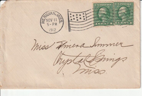 November 11 1912 13 star flag cancel Meridian Mississippi