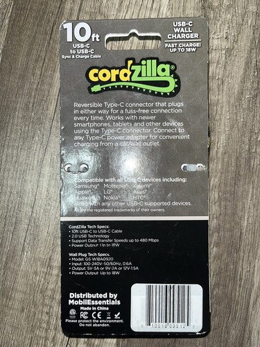 Cordzilla Combo Pack: 10ft USB-C Cable Fast Charging - Photo 2 sur 3