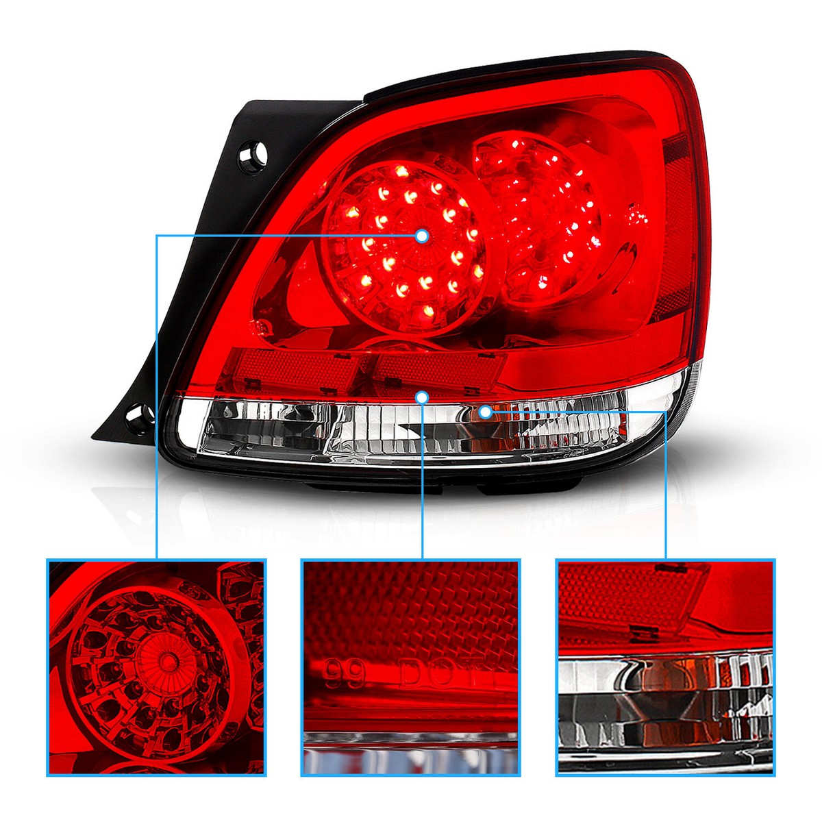 For 1998-2005 Lexus GS300/GS400/GS430 Red Clear LED Rear Brake