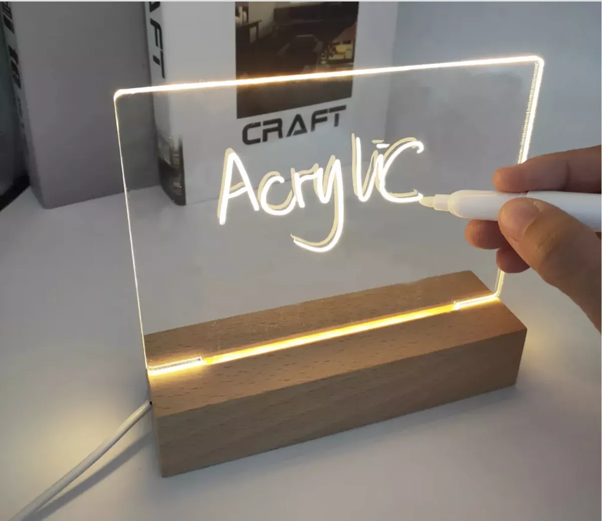 Black Base Handwriting Night Light Acrylic Led Writing Board With Mark Pen, Editor