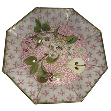Octagon Glass Plate Decoupage Floral & Pears 8” Moonlighting Interiors Pink