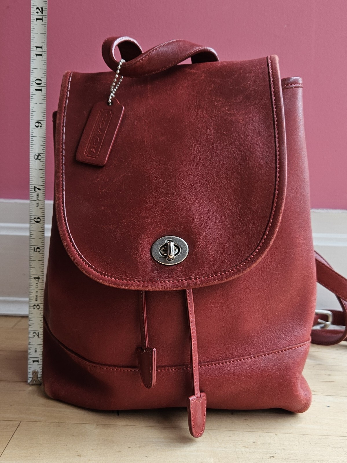 COACH Vintage Large Daypack Backpack Red Leather 9791 Gem