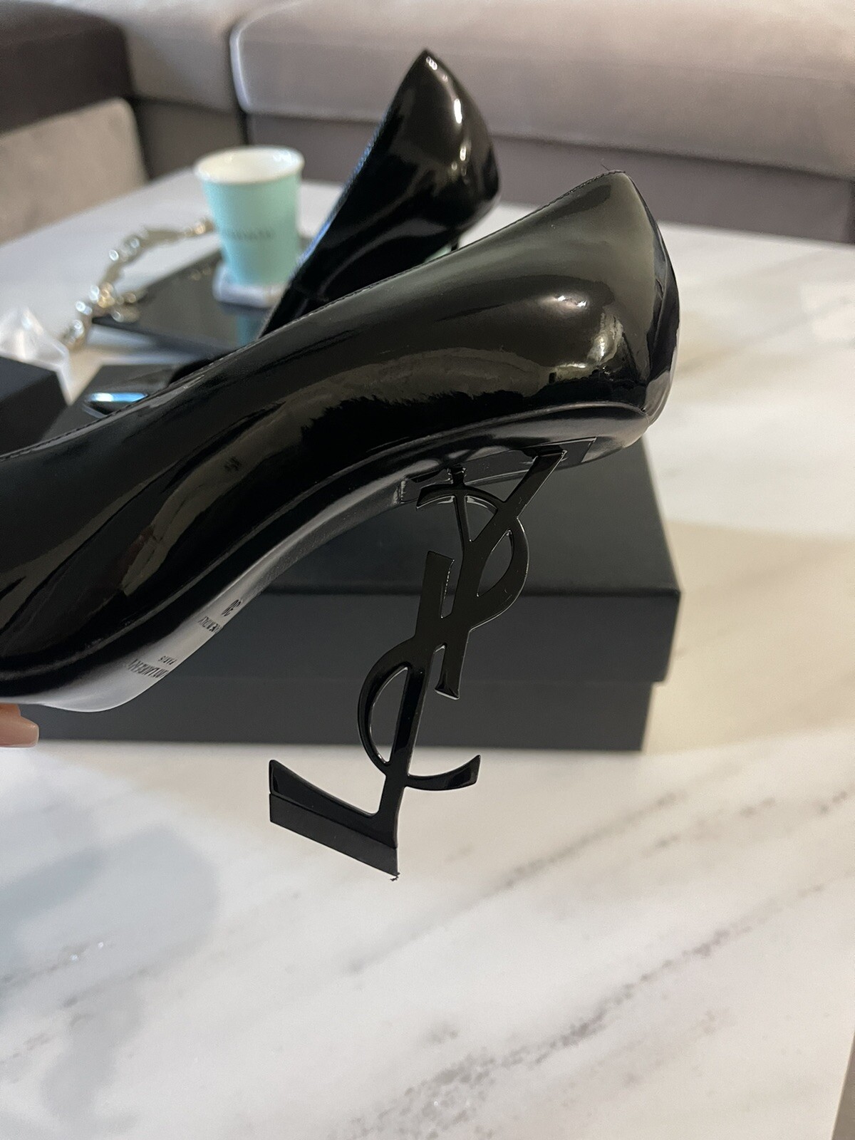 YSL 26ss High Heel Pumps 85 Black Patent Leather Black 654698