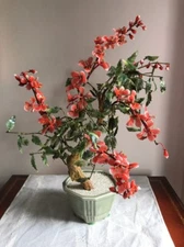 Fantastic Large 20” Asian Glass Leave & Flower Gump Tree Beautiful Coral Flowers