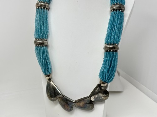 Vintage Silvertone Multi-Strand Blue Glass Seed Bead 28" Necklace - Bild 5 von 13
