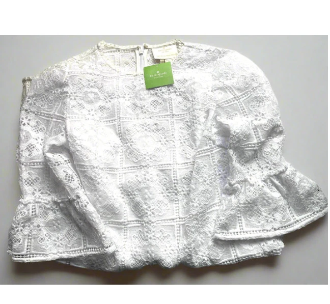 Kate Spade mini abito tubino pizzo 00 bianco orlo increspato foderato floreale boho