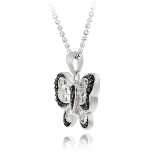 925 Silber Schwarz Diamant Akzent Schmetterling Halskette - Bild 2 von 3
