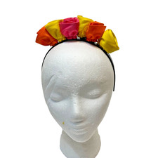 Vintage Handmade Polester Floral Womens Girls Headband Multicolor