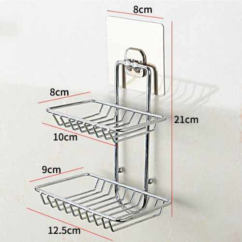 Bathroom Soap Dish With Hook Double Tier Stainless Steel Wall Mounted Bar Holder - Picture 3 of 12