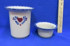 Keep Cool Chill Crock Dip Container Stoneware Nesting Bowls Heart Design Double 