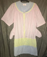 Vintage Vandemere Pink Blue White Seersucker Stripe Zip Nightgown House Dress 2X