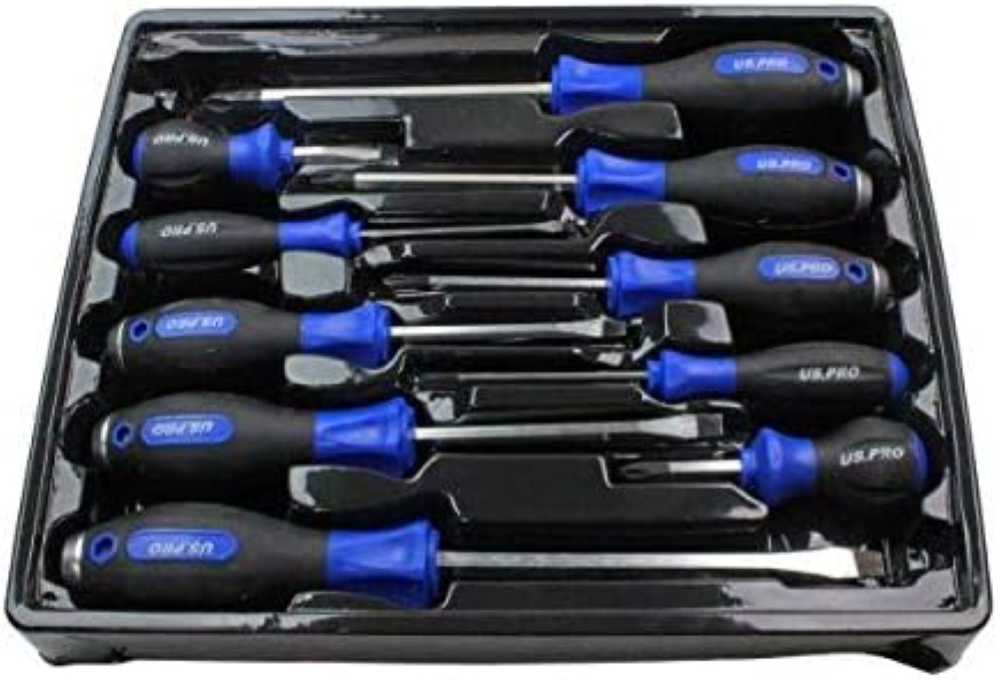 US PRO Tools 1621 - Set di 10 cacciaviti Phillips e a taglio con punta magnetica