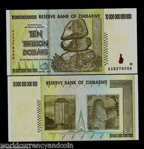 ZIMBABWE 20 TRILLION DOLLARS 2008 P 89 AA PREFIX in 50 100 TRILLION SERIES UNC